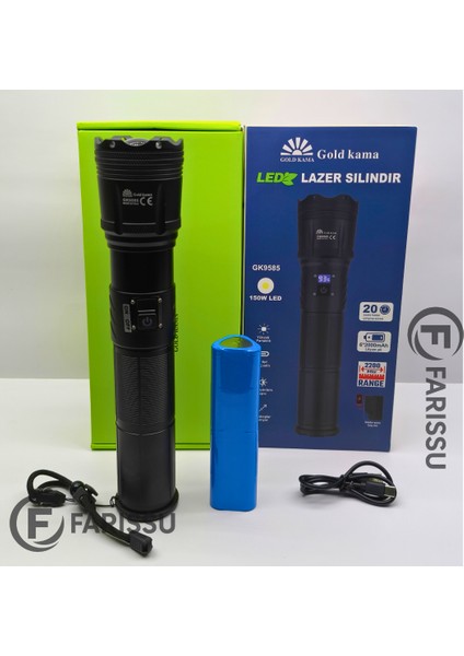 150W Ultra Güçlü Lazer LED El Feneri – 15000 Lümen, 12000MAH Powerbank Özellikli Dijital Göstergeli