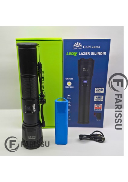150W Ultra Güçlü Lazer LED El Feneri – 15000 Lümen, 12000MAH Powerbank Özellikli Dijital Göstergeli