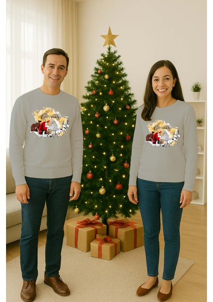 Unisex Happy New Year Yılbaşı Baskılı Yetişkin ve Çocuk Sweatshirt 3 Iplik Şardonlu Kumaş fiyatları