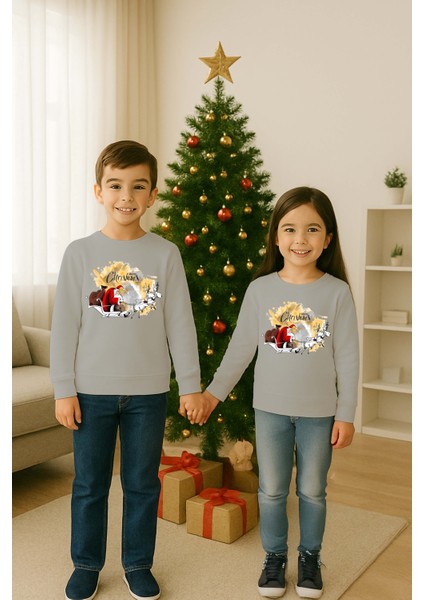 Unisex Happy New Year Yılbaşı Baskılı Yetişkin ve Çocuk Sweatshirt 3 Iplik Şardonlu Kumaş modelleri