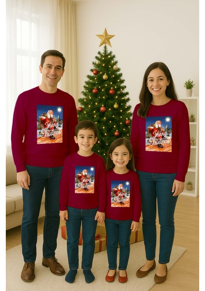 Unisex Happy New Year Yılbaşı Baskılı Yetişkin ve Çocuk Sweatshirt 3 Iplik Şardonlu Kumaş