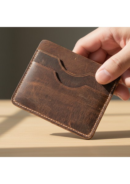 El Yapımı Hakiki Deri 5 Bölmeli Slim Kartlık Cüzdan Kahverengi - Unisex Kredi Kartı ve Kimlik Cüzdanı fiyatları