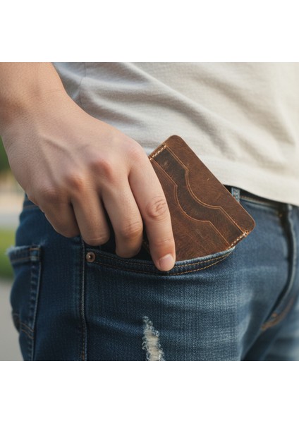 El Yapımı Hakiki Deri 5 Bölmeli Slim Kartlık Cüzdan Kahverengi - Unisex Kredi Kartı ve Kimlik Cüzdanı fırsatları