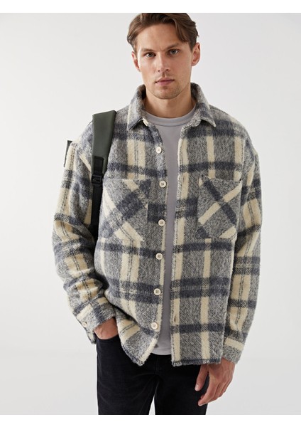 Yeni Sezon Rahat Kalıp Uzun Kollu Ekose Erkek Gömlek Ceket