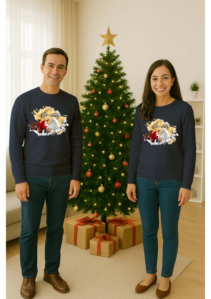 Unisex Happy New Year Yılbaşı Baskılı Yetişkin ve Çocuk Sweatshirt 3 Iplik Şardonlu Kumaş fiyatları