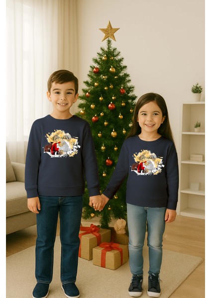 Unisex Happy New Year Yılbaşı Baskılı Yetişkin ve Çocuk Sweatshirt 3 Iplik Şardonlu Kumaş modelleri