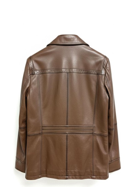 Konyak Wiliam Düğme Kapamalı Göğüste Fermuarlı Cep Detaylı Astarlı Erkek Hakiki Deri Ceket