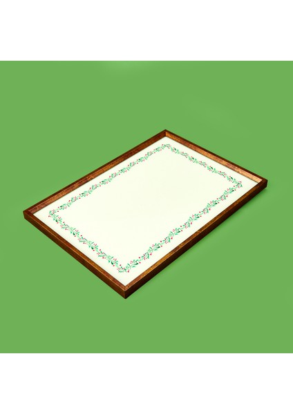 Deco Dantel Desenli Dekoratif Tepsi - Yeşil / Krem - 28,5X41 cm