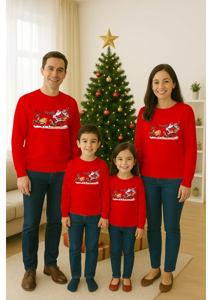 Unisex Happy New Year Yılbaşı Baskılı Yetişkin ve Çocuk Sweatshirt 3 Iplik Şardonlu Kumaş