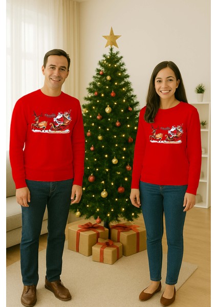 Unisex Happy New Year Yılbaşı Baskılı Yetişkin ve Çocuk Sweatshirt 3 Iplik Şardonlu Kumaş fiyatları