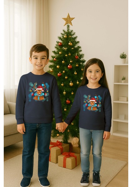 Unisex Happy New Year Yılbaşı Baskılı Yetişkin ve Çocuk Sweatshirt 3 Iplik Şardonlu Kumaş modelleri