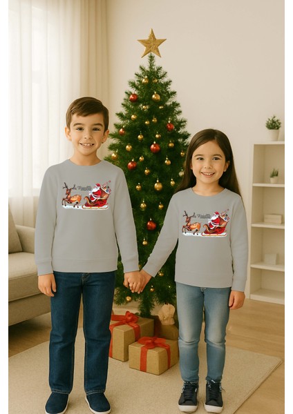 Unisex Happy New Year Yılbaşı Baskılı Yetişkin ve Çocuk Sweatshirt 3 Iplik Şardonlu Kumaş modelleri