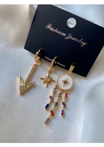 3’lü Sedef Taşlı Gümüş Çelik Küpe fiyatları