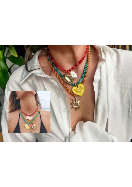 Marka Renkli 3lü Halat Charmlı Kolye