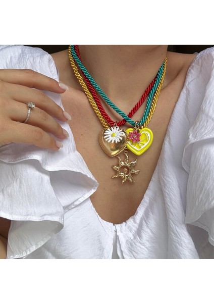 Marka Renkli 3lü Halat Charmlı Kolye fiyatları