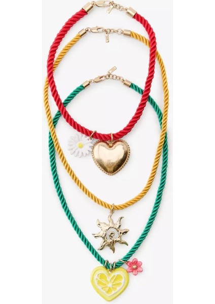 Marka Renkli 3lü Halat Charmlı Kolye modelleri