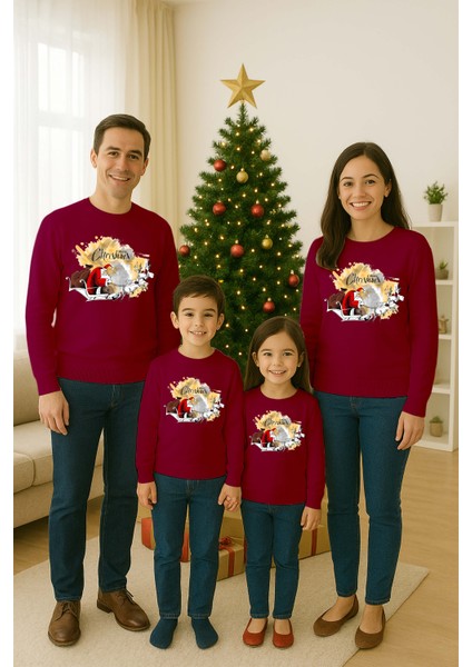 Unisex Happy New Year Yılbaşı Baskılı Yetişkin ve Çocuk Sweatshirt 3 Iplik Şardonlu Kumaş