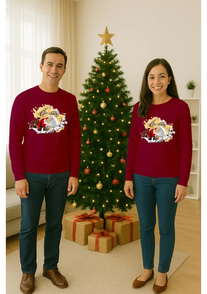 Unisex Happy New Year Yılbaşı Baskılı Yetişkin ve Çocuk Sweatshirt 3 Iplik Şardonlu Kumaş fiyatları