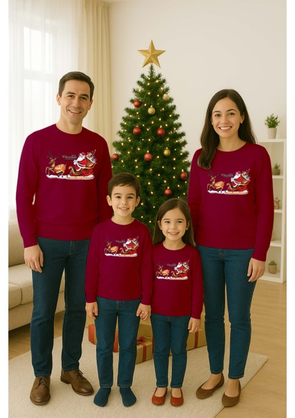 Unisex Happy New Year Yılbaşı Baskılı Yetişkin ve Çocuk Sweatshirt 3 Iplik Şardonlu Kumaş