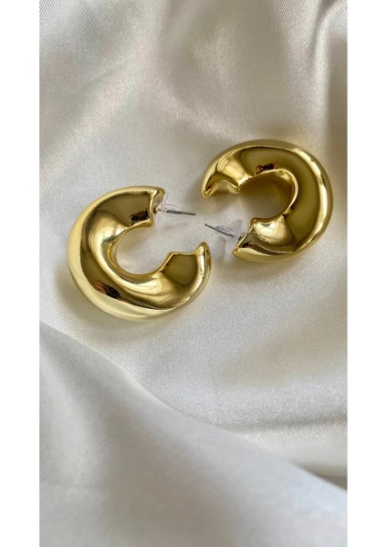 Gold Kıvrımlı Gümüş Halka Küpe