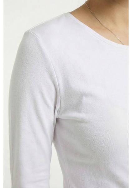 Kadın Bisiklet Yaka Uzun Kollu Regular Fit Basic Tişört Beyaz fiyatları