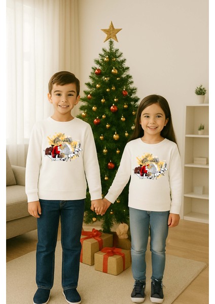 Unisex Happy New Year Yılbaşı Baskılı Yetişkin ve Çocuk Sweatshirt 3 Iplik Şardonlu Kumaş modelleri
