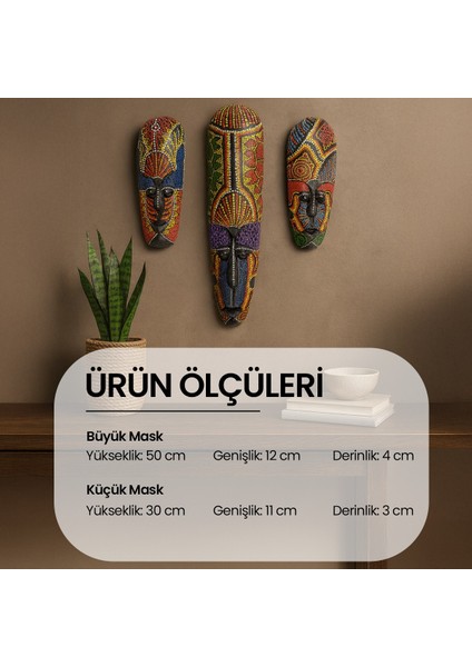 Üçlü Mask Seti Aborjin Ahşap Duvar Objesi Maske Yüz Surat fırsatları