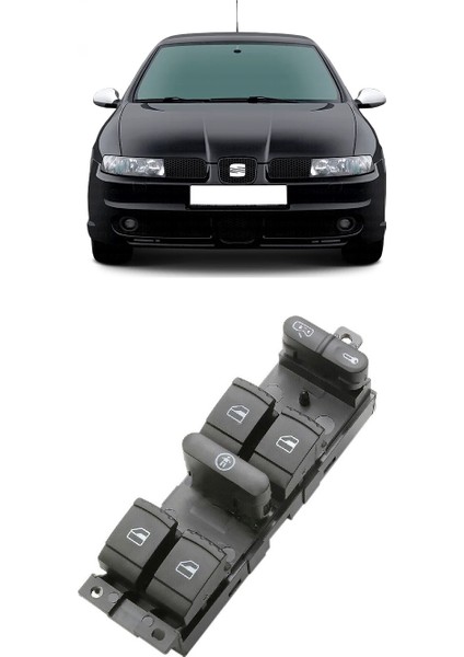 Seat Leon Mk1 1999-2006 Uyumlu Sol Ön Dörtlü Cam Açma Düğmesi Siyah 1J4959857