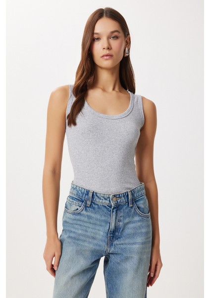 2'li Fitilli Kalın Askılı Örme Atlet LHJ0002 Gri Melanj Beyaz fiyatları