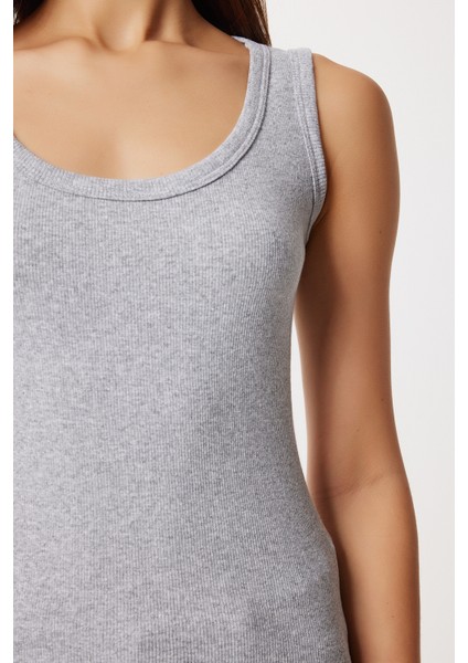 2'li Fitilli Kalın Askılı Örme Atlet LHJ0002 Gri Melanj Beyaz fırsatları