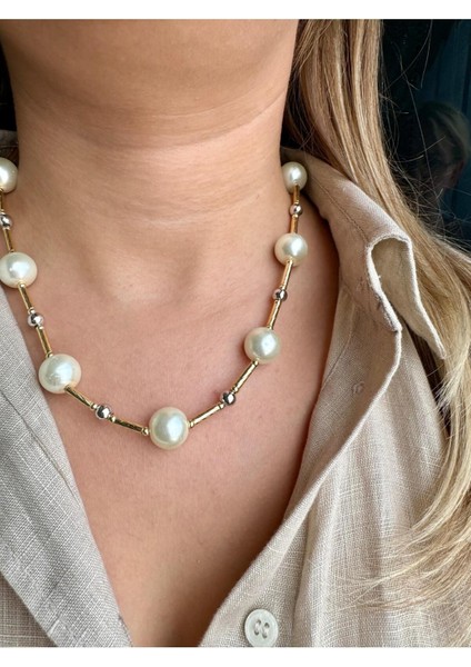 Inci Topçuk Sıralı Gold Çubuk Plaka Detay Kolye modelleri