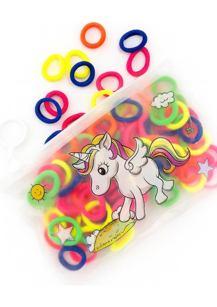 100 Adet Neon Havlu Lastik Mini Toka Seti Çantalı