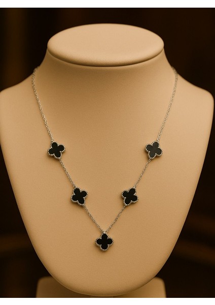 Kadın Çelik Siyah Mini Yonca Model Kolye Paslanmaz Kararmaz modelleri