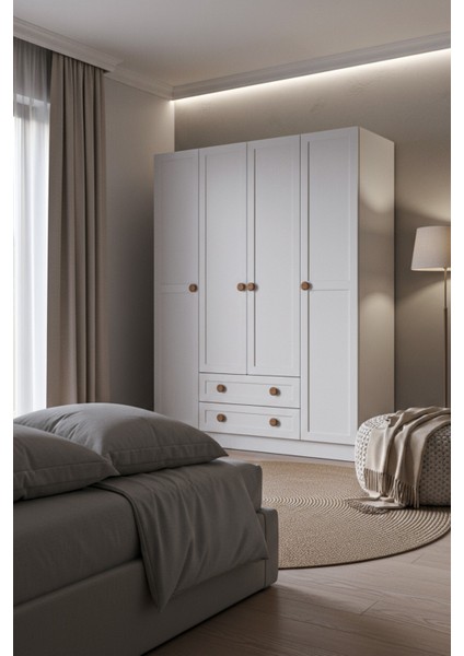 Bohem 4 Kapak 2 Çekmece Gardırop Mdf Kapak
