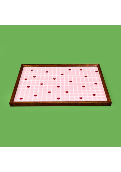 Deco Kırmızı Kalp Dekoratif Desenli Tepsi - Kırmızı / Pembe - 28,5X41 cm fiyatları