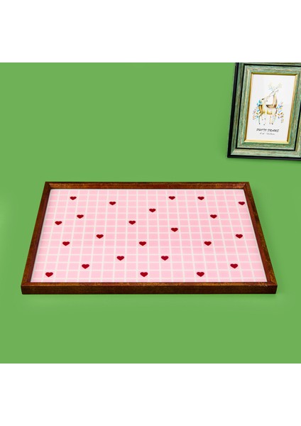 Deco Kırmızı Kalp Dekoratif Desenli Tepsi - Kırmızı / Pembe - 28,5X41 cm modelleri