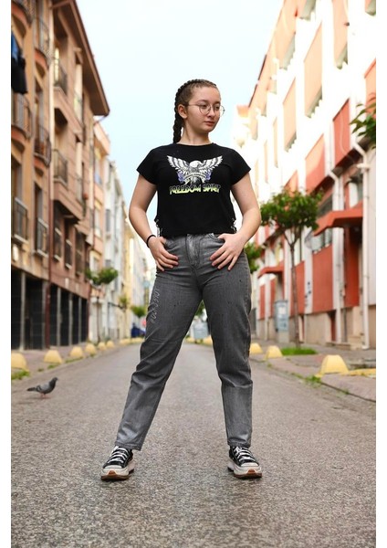 09-15 Yaş Kız Çocuk Siyah Renk Simli Kot Pantolon fiyatları