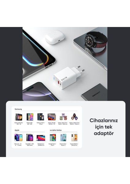 SL-ECG45 Type Usb-C 45W Pd + 18W USB Qc 3.0 Gan Beyaz Hızlı Ev Şarj Adaptörü