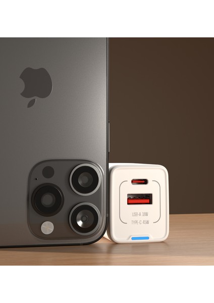SL-ECG45 Type Usb-C 45W Pd + 18W USB Qc 3.0 Gan Beyaz Hızlı Ev Şarj Adaptörü