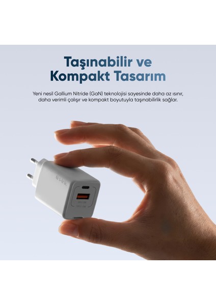 SL-ECG45 Type Usb-C 45W Pd + 18W USB Qc 3.0 Gan Beyaz Hızlı Ev Şarj Adaptörü