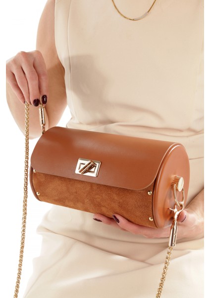 Julia Taba Süet Çapraz Zincir Askılı Günlük Abiye Gerçek Deri Kadın El ve Omuz Çantası