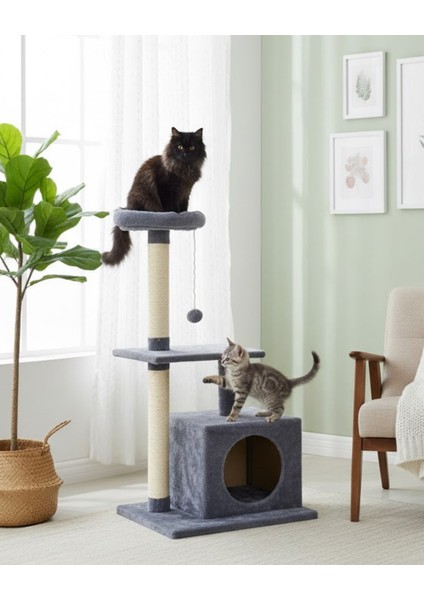 Kedi Tırmalama ve Oyun Evi Platformu Antrasit