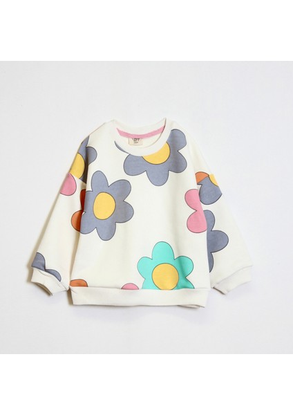 Kız Çocuk Çiçek Desenli Sweatshirt