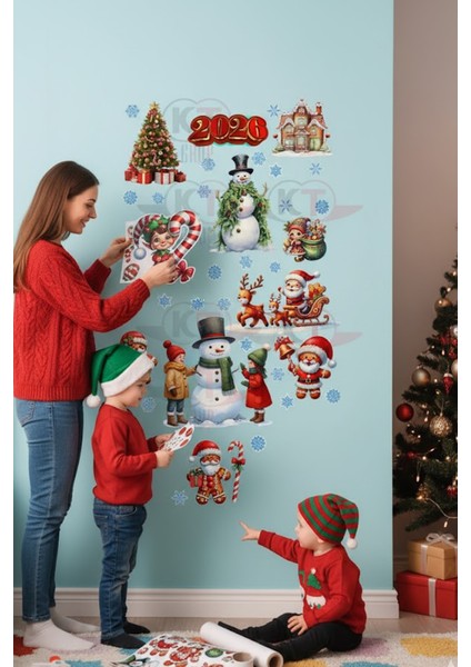 Şeffaf Çift Taraflı Kardan Adam ve Noel Baba Yılbaşı 2026 Sticker Seti fırsatları