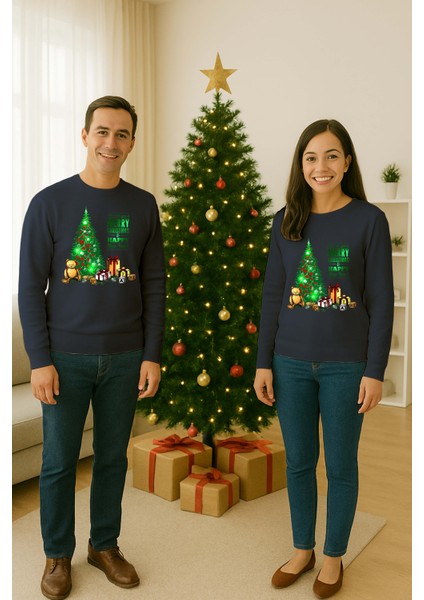 Unisex Happy New Year Yılbaşı Baskılı Yetişkin ve Çocuk Sweatshirt 3 Iplik Şardonlu Kumaş fiyatları