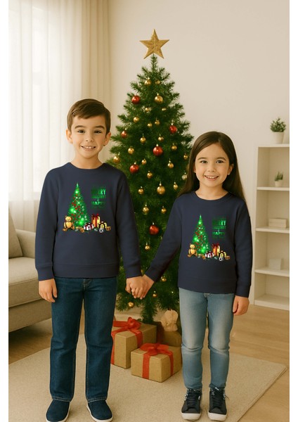 Unisex Happy New Year Yılbaşı Baskılı Yetişkin ve Çocuk Sweatshirt 3 Iplik Şardonlu Kumaş modelleri