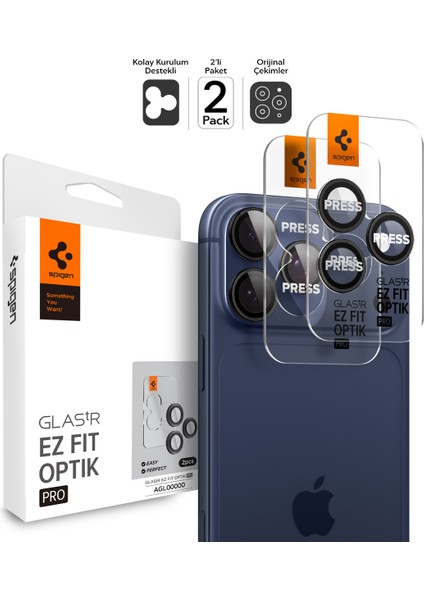 Apple iPhone 17 Pro Max / 17 Pro / 16 Pro Max / 16 Pro / 15 Pro Max / 15 Pro / 14 Pro Max ile Uyumlu Kamera Lens Camı Koruyucu Kolay Kurulum GLAS.tR EZ Fit Optik Pro 2 Adet Black - AGL05205