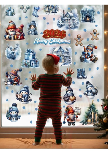 Yeni Yıl Yılbaşı Figürleri Hoşgeldin 2026 Kış Evleri, Noel Baba, Kardan Adam ve Cüceler Sticker Seti fiyatları