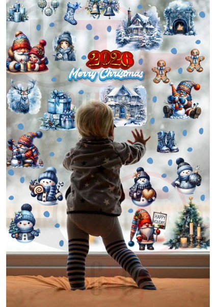 Yeni Yıl Yılbaşı Figürleri Hoşgeldin 2026 Kış Evleri, Noel Baba, Kardan Adam ve Cüceler Sticker Seti indirimleri