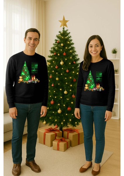 Unisex Happy New Year Yılbaşı Baskılı Yetişkin ve Çocuk Sweatshirt 3 Iplik Şardonlu Kumaş fiyatları